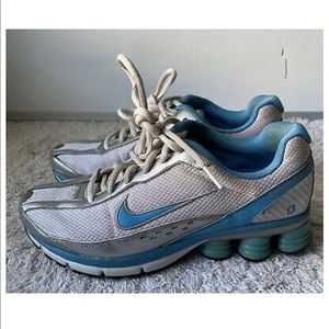 Nike Shox Turmoil Womens Silver Blue Running Shoes